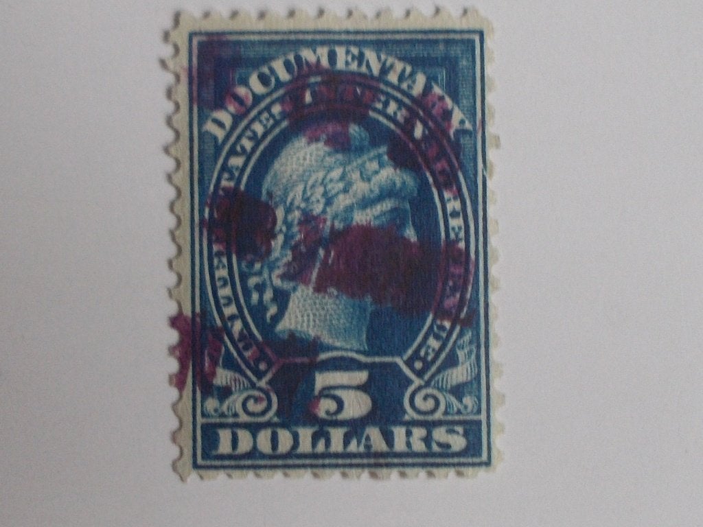 USA, Antieke Belastingzegel Documentary Tax 5 Dollar., Ophalen, Gestempeld, Noord-Amerika