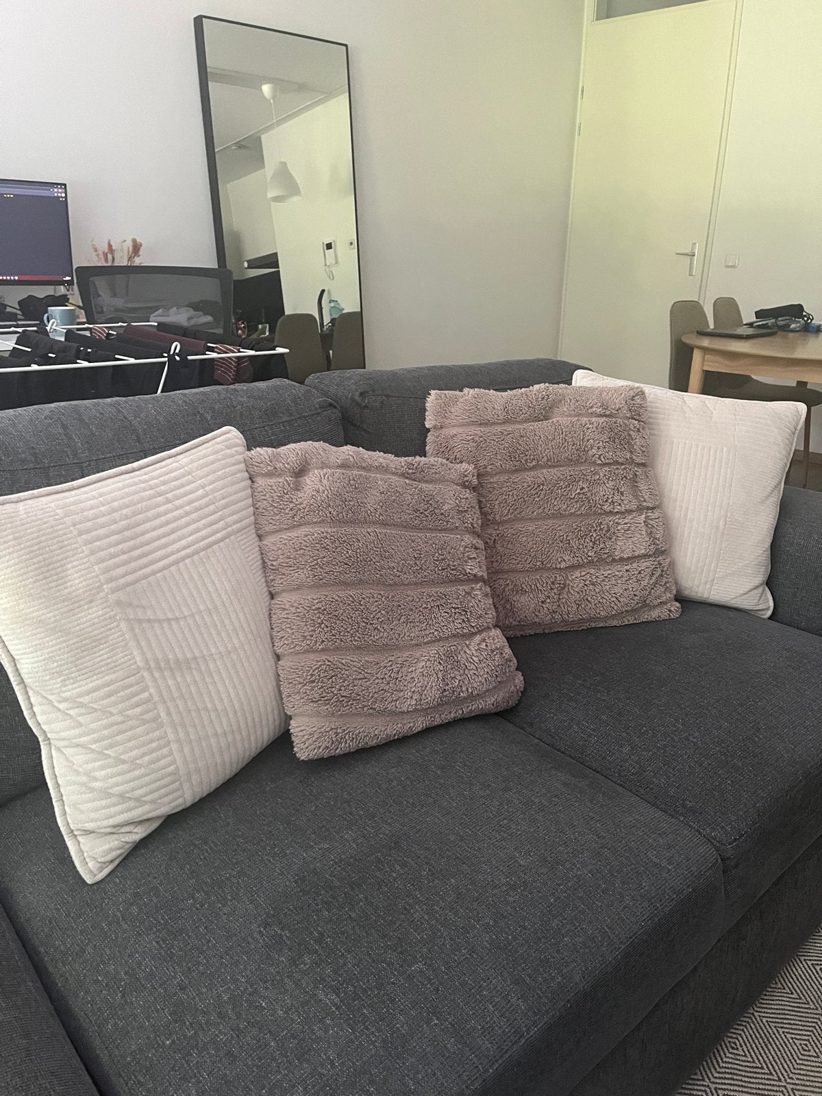 Set van 4 sierkussens - beige en taupe, Overige merken, Inclusief binnenkussen, Beige, Vierkant