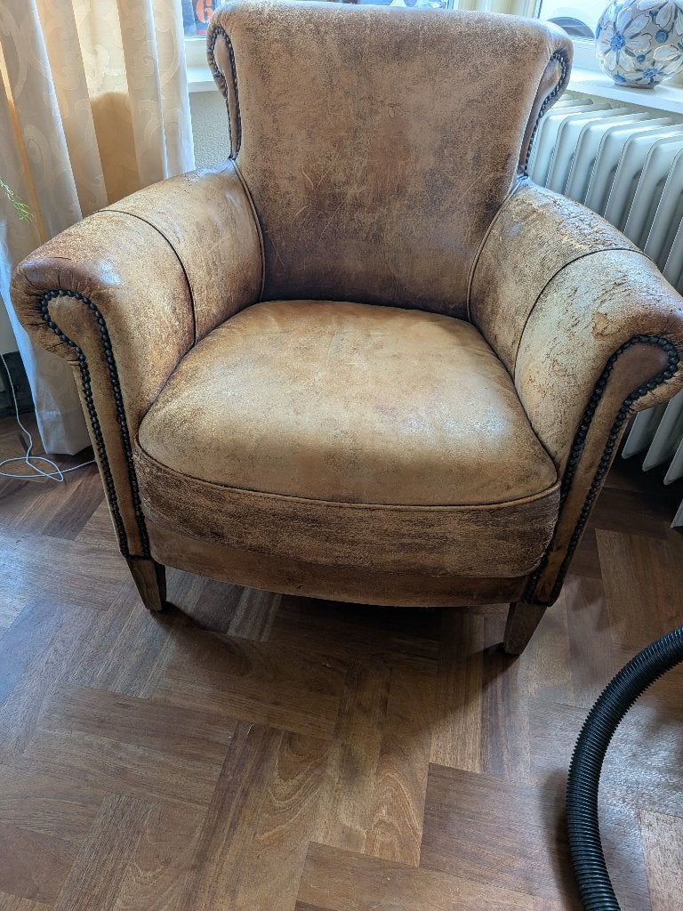 Fauteuil (lamsleer), Huis en Inrichting, Stoelen, Ophalen, Gebruikt, Bruin, Leer