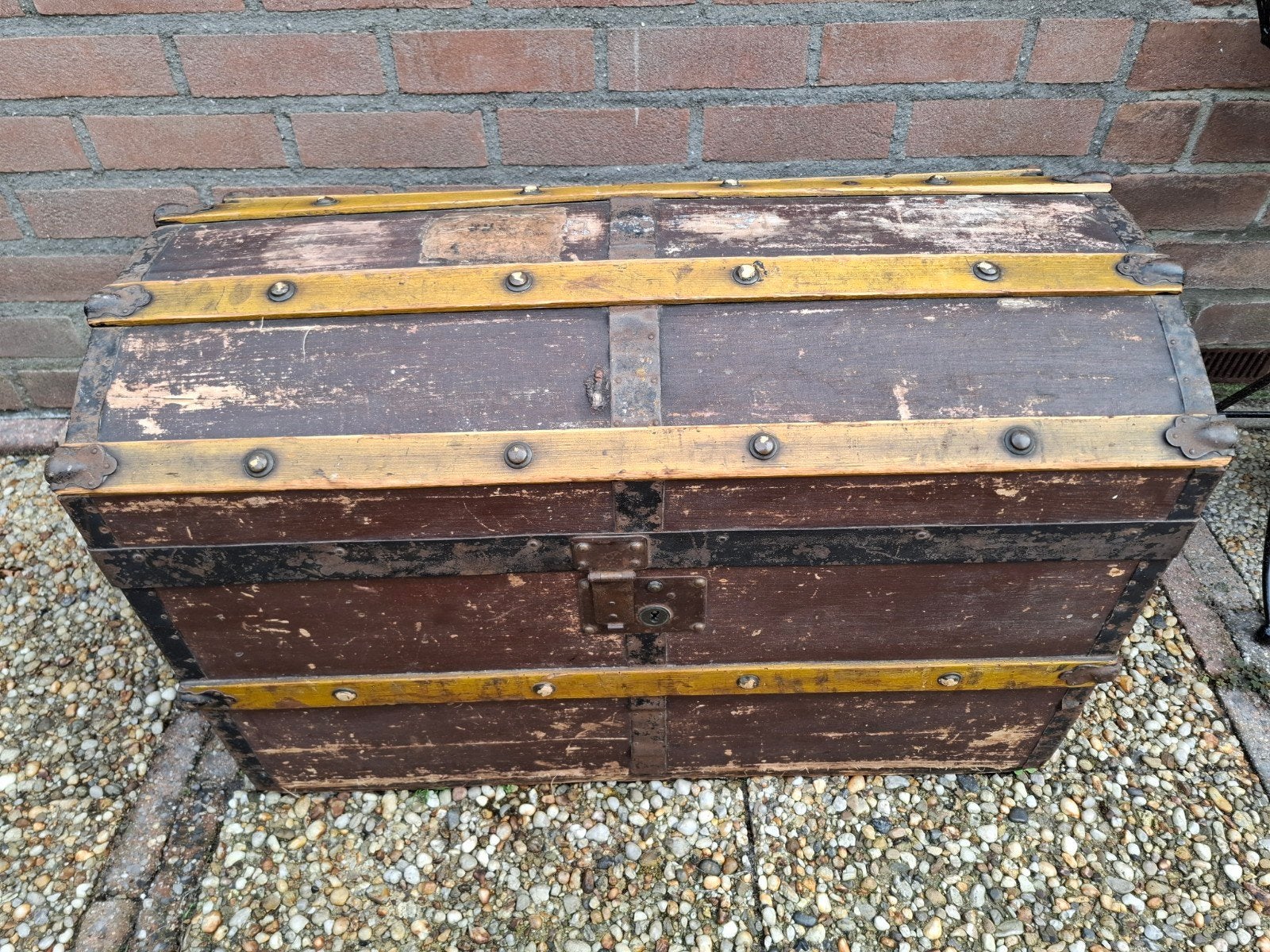 Antieke houten hutkoffer, Ophalen, Minder dan 50 cm, Gebruikt, 50 tot 100 cm