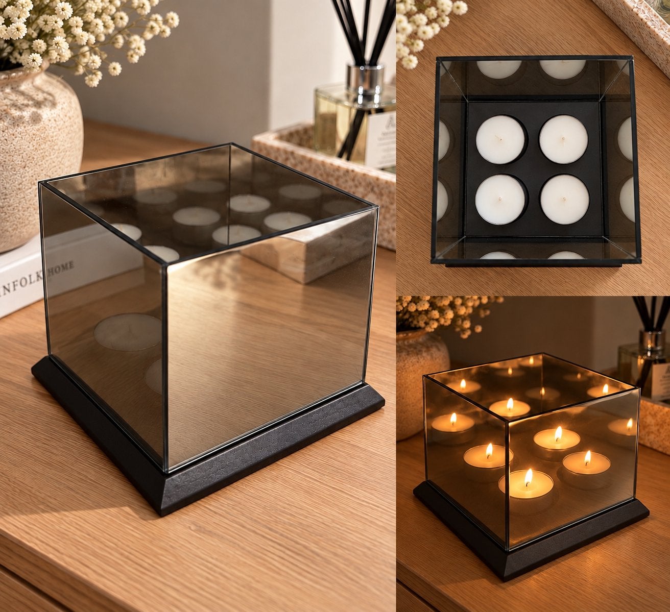 Luxe Glazen Windlicht / Theelichthouder – Smoked Glass, Ophalen of Verzenden