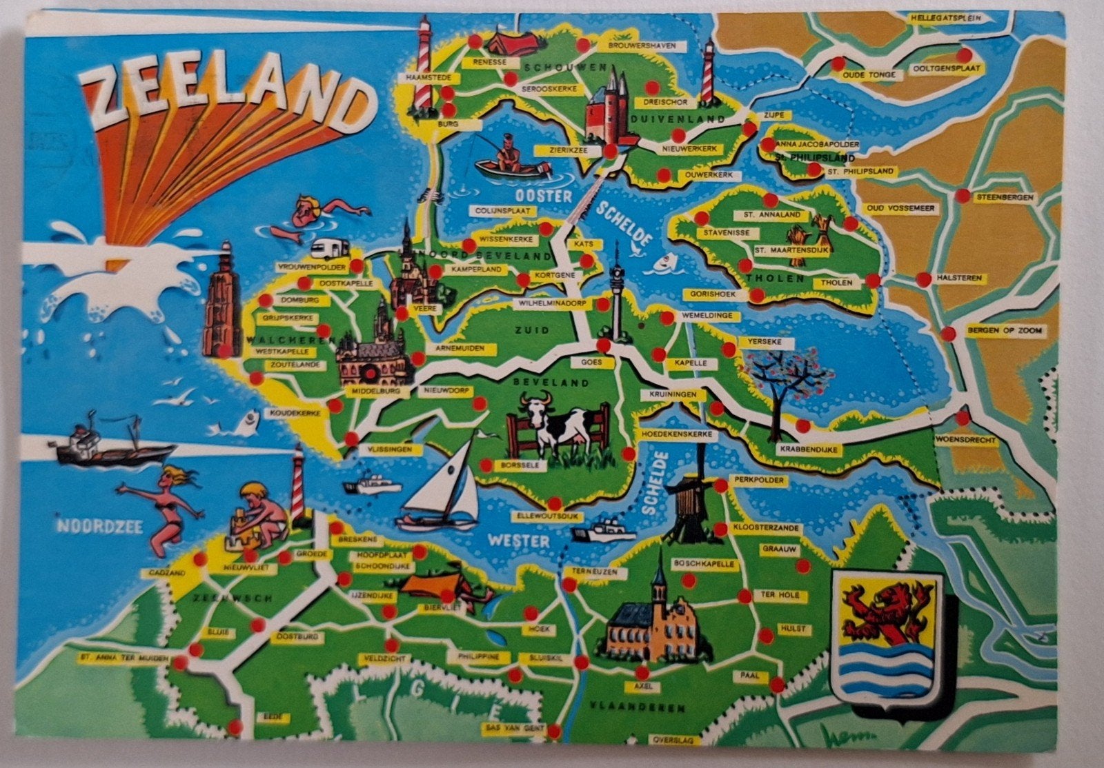 Ansichtkaart Zeeland - Kaart met bezienswaardigheden, Verzamelen, Ansichtkaarten | Nederland, Ophalen of Verzenden, 1980 tot heden