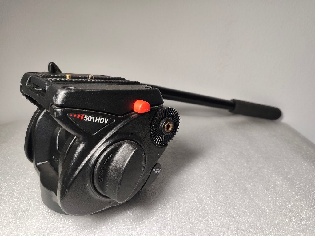 Manfrotto videohead- fluidhead 501HDV (statiefkop / videokop, Ophalen of Verzenden, Gebruikt, Statiefkop, Snelkoppelingsplaat