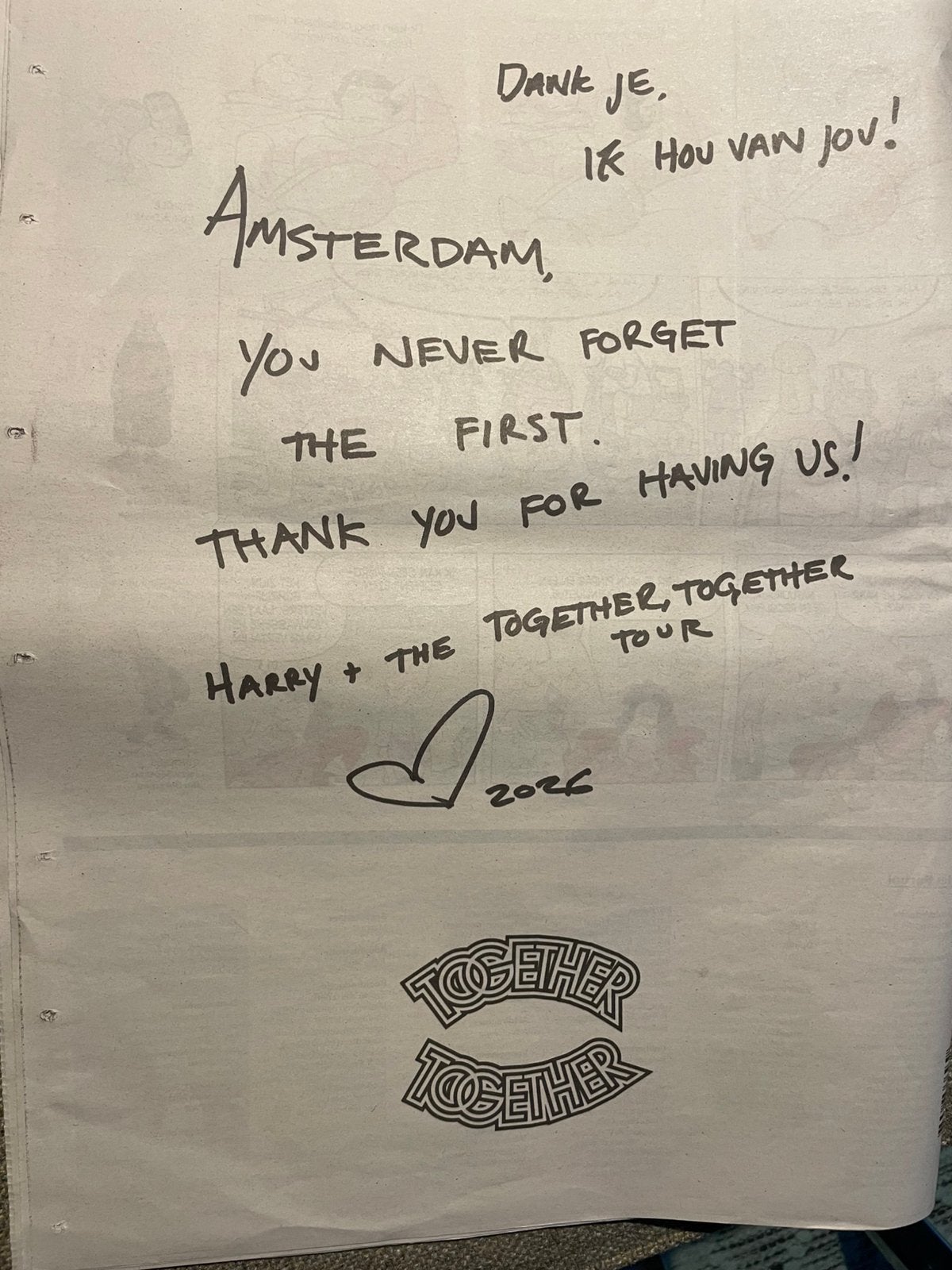 Het Parool met bedankje van Harry Stiles, Ophalen of Verzenden, Zo goed als nieuw