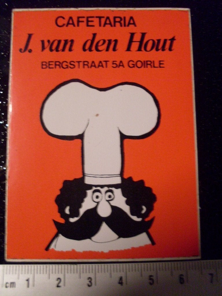 sticker cafetaria J van den Hout goirle logo chef kok, Verzenden, Zo goed als nieuw, Bedrijf of Vereniging