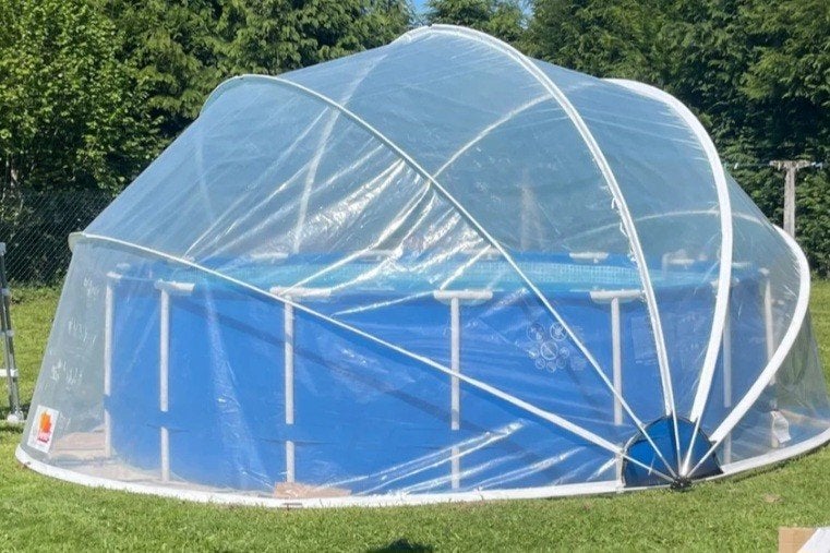 zwembadoverkapping SunnyTent large, rond, Ophalen, Gebruikt, Afdekzeil