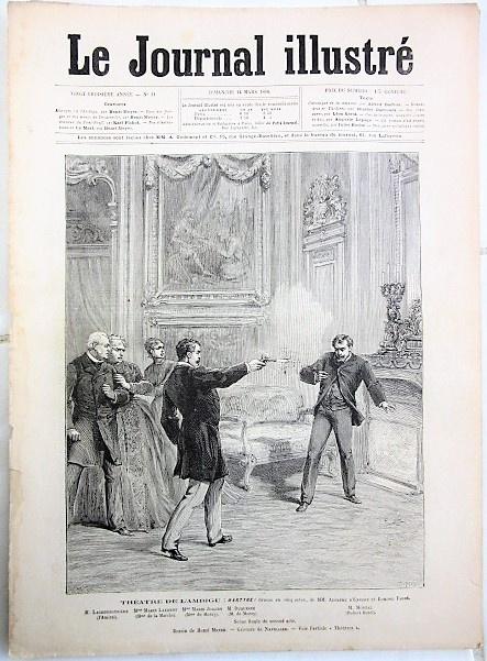 7 19e eeuwse tekeningen gravures - franse kranten - theater, Ophalen of Verzenden