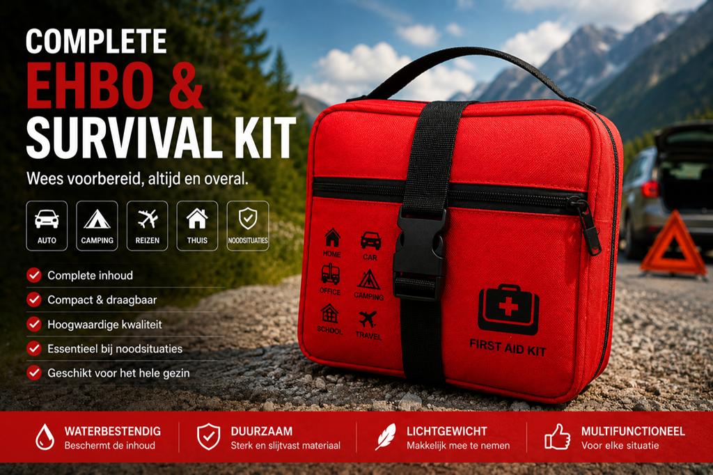 Complete EHBO & Survival Kit – Ideaal voor Auto/Camping, Ophalen of Verzenden, Nieuw