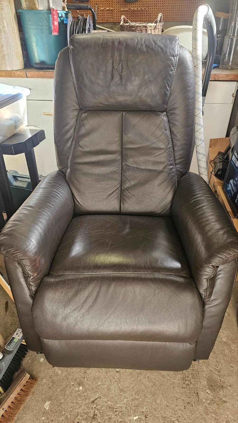 Bruine leren relaxfauteuil met afstandsbediening, Ophalen, Gebruikt, Minder dan 75 cm, Leer