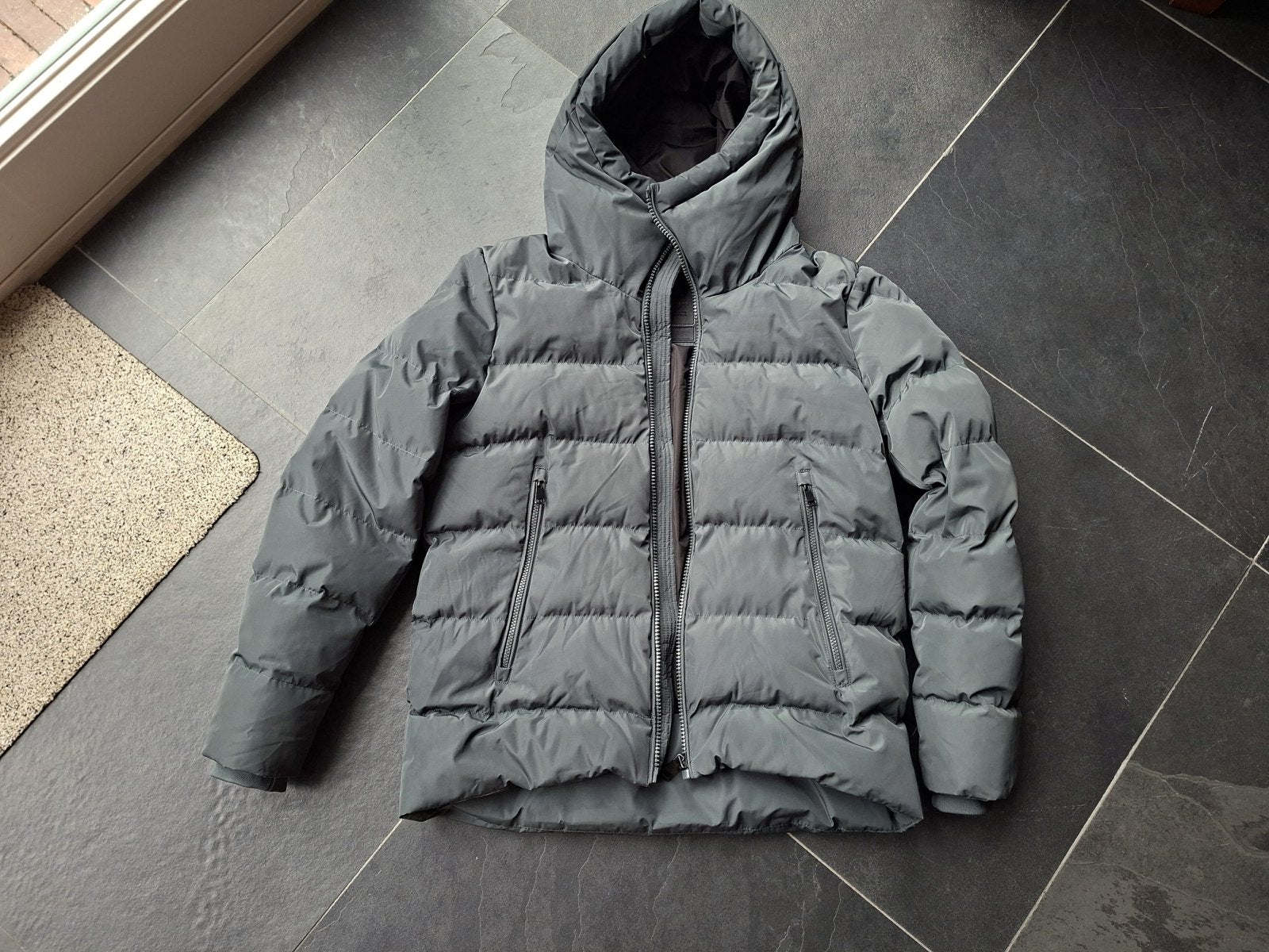 Groen / grijs airforce jas met capuchon, Ophalen, Gedragen, Maat 34 (XS) of kleiner, Grijs