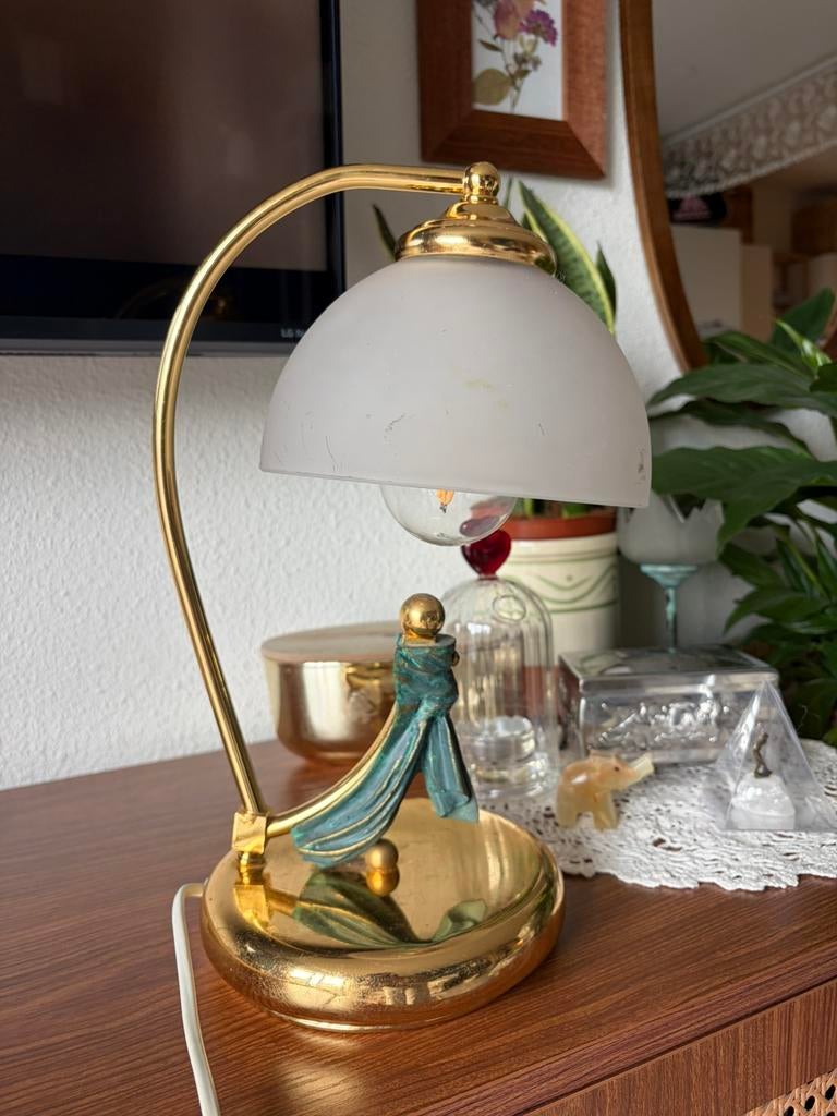 Table Lamp Art Deco Gold and Bronze, Ophalen, Gebruikt, Glas, Minder dan 50 cm