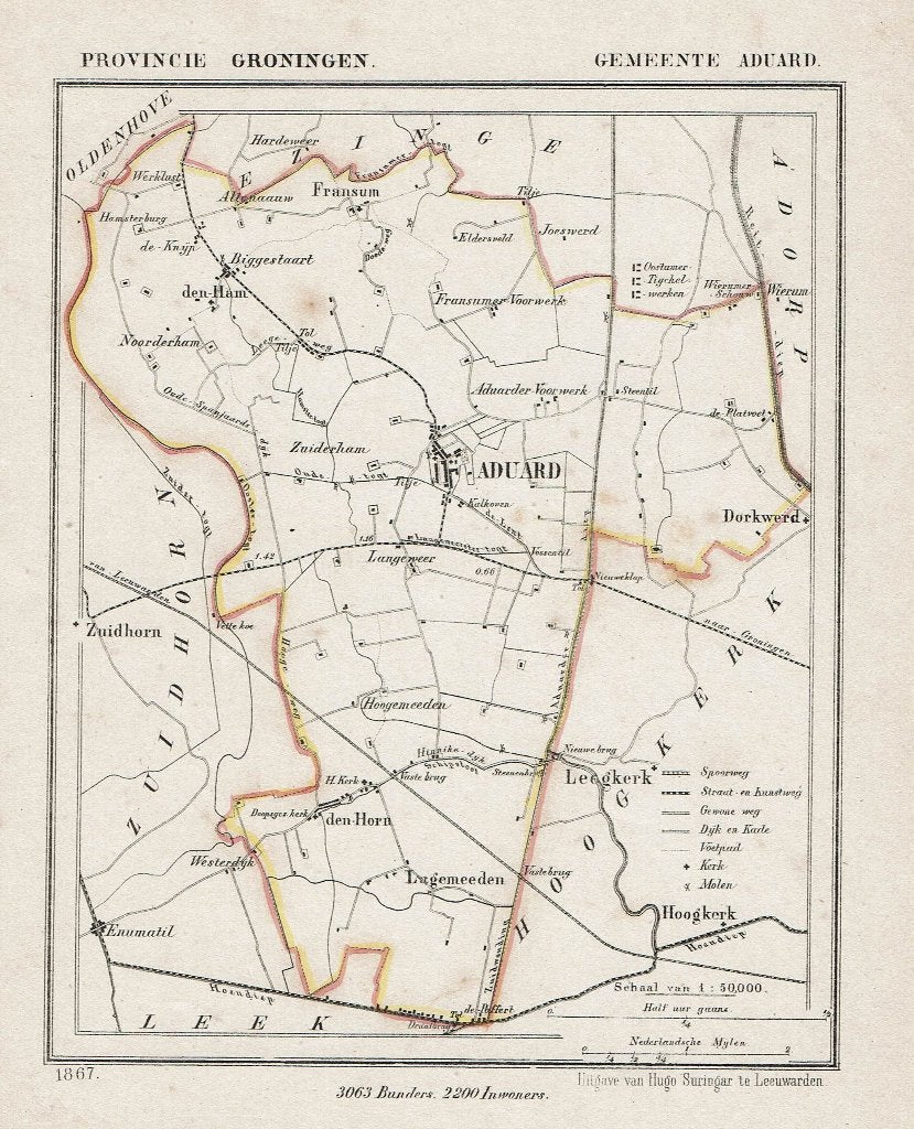 ** ADUARD ** – Litho J. Kuyper 1867, Origineel, Ophalen of Verzenden, Kaarten en plattegronden, Lithografie