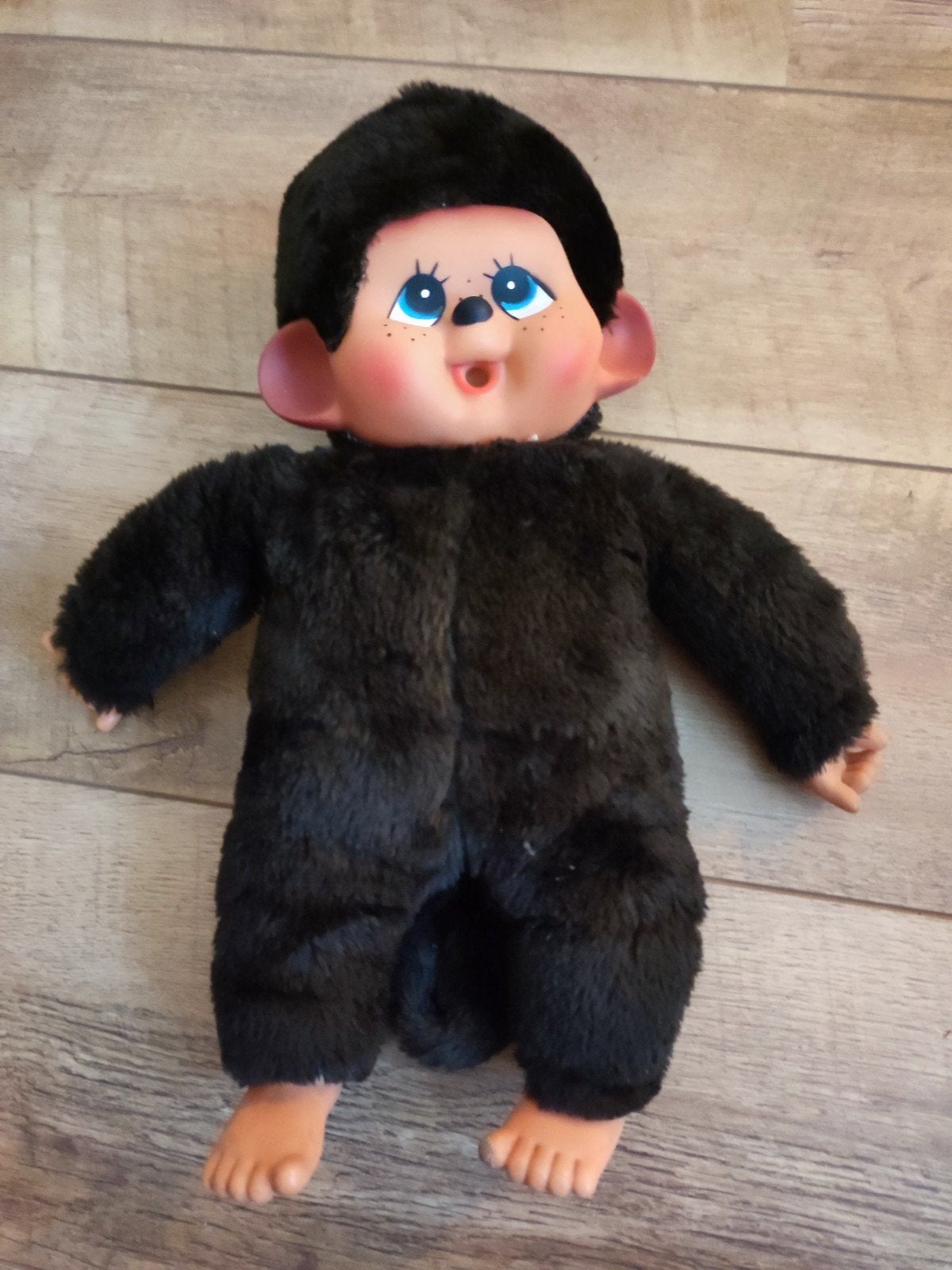 Vintage Monchhichi knuffel aap bruin met strik, Ophalen of Verzenden, Gebruikt