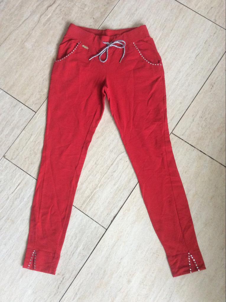 MET Rode broek met strass details - Maat XS, Ophalen of Verzenden, Zo goed als nieuw, Maat 34 (XS) of kleiner, Lang