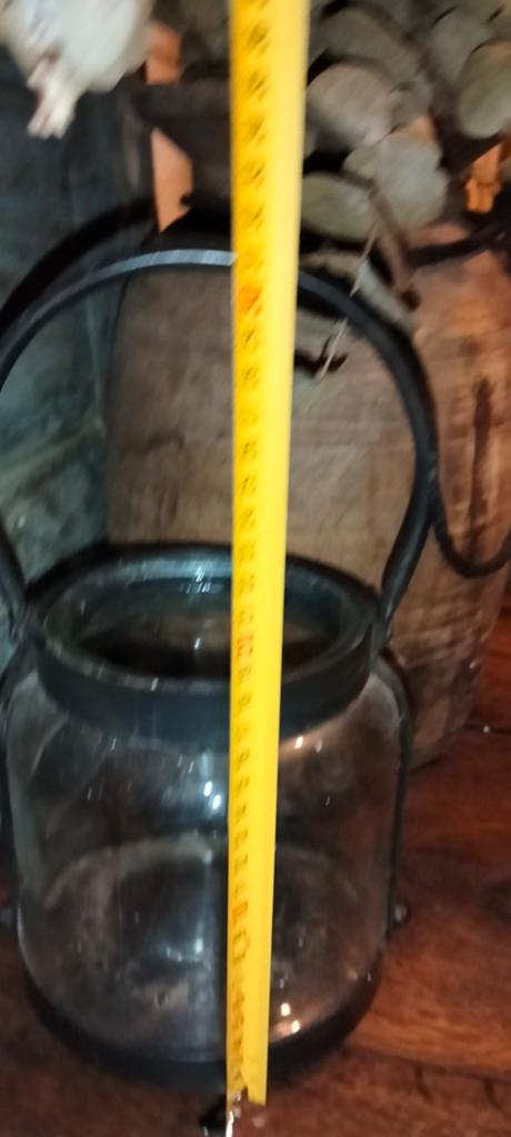 Ijzeren kandelaar windlicht met glas erin brocante, Antiek en Kunst, Curiosa en Brocante, Ophalen of Verzenden