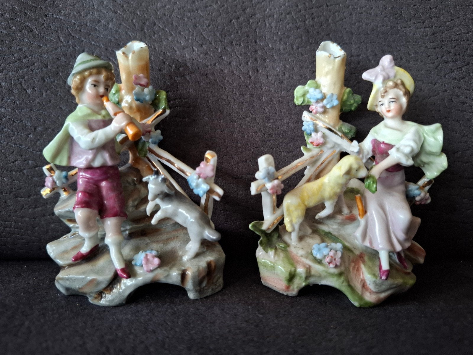 Set van 2 vintage porseleinen beeldjes – jongen & meisje., Antiek en Kunst, Ophalen of Verzenden