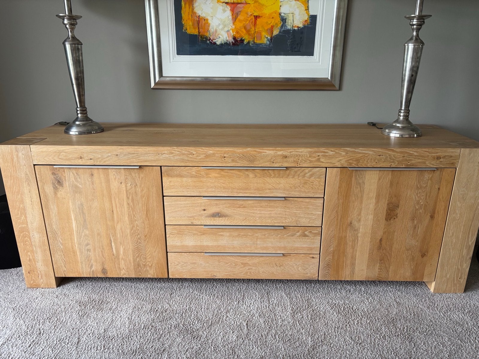 Eikenhouten dressoir en boekenkast met lades en planken, Ophalen, Gebruikt, Eikenhout, 200 cm of meer