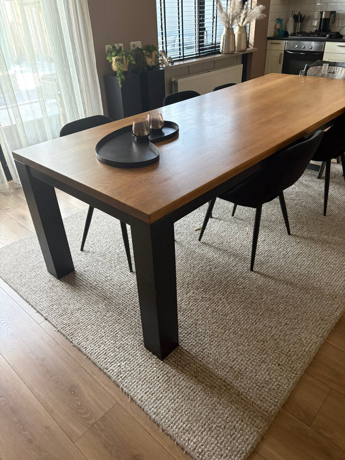 6-8 massief hout persoons eettafel, Huis en Inrichting, Tafels | Eettafels, Ophalen, Gebruikt, 200 cm of meer, 50 tot 100 cm