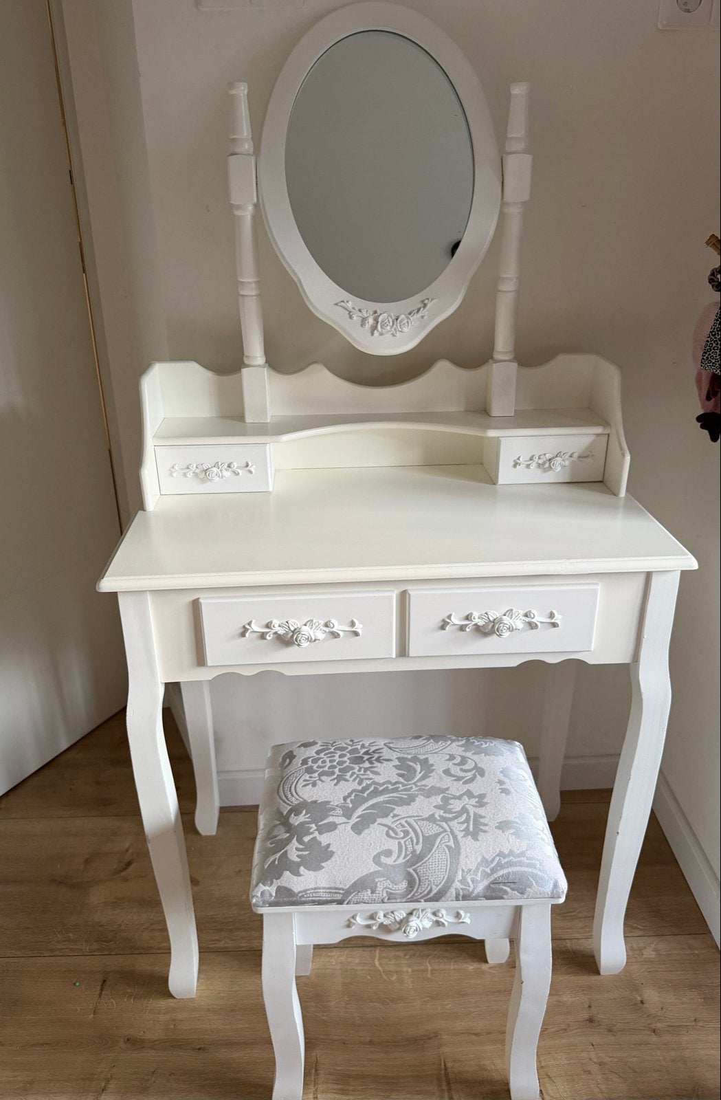 Witte kaptafel met spiegel en krukje, Huis en Inrichting, Tafels | Kaptafels, Ophalen, Gebruikt, 100 tot 150 cm, 50 tot 100 cm