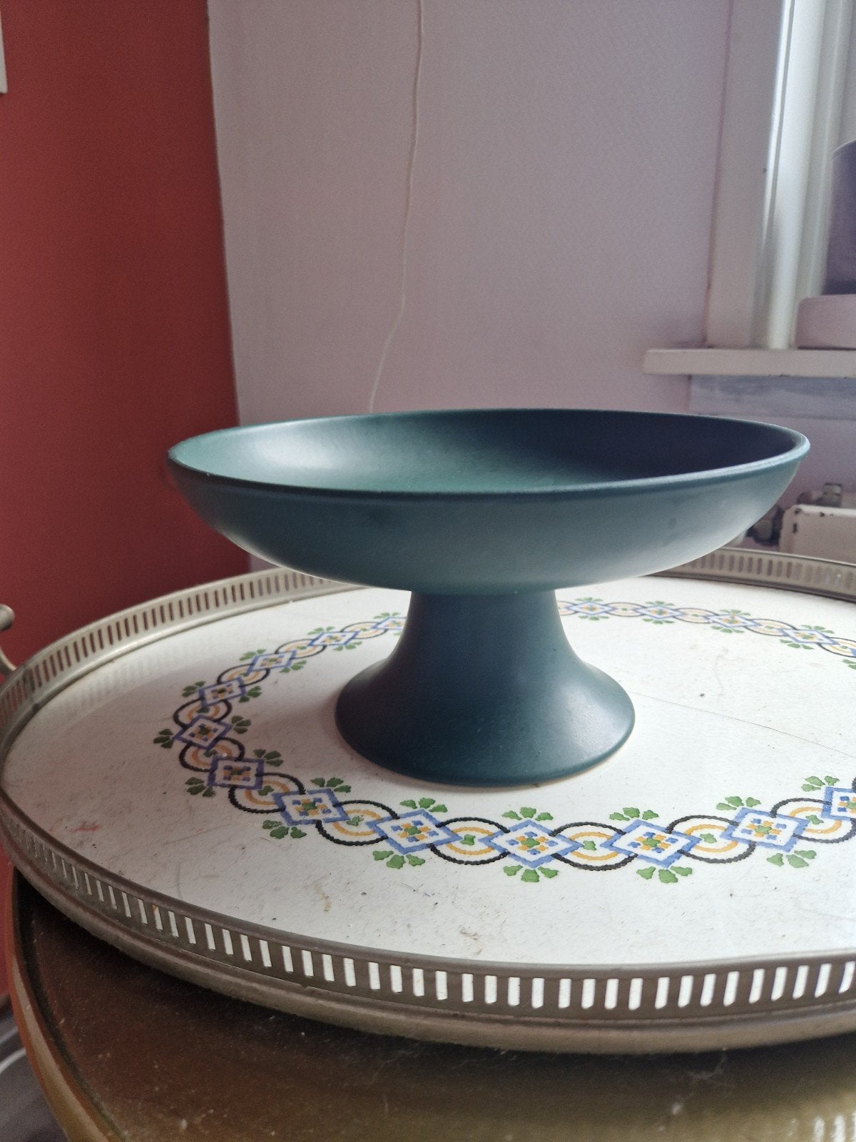 Groene Fruitschaal op Voet - Vintage Design, Ophalen of Verzenden