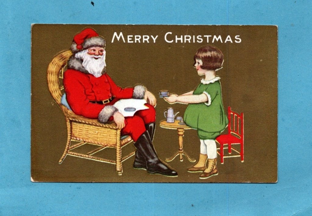 Mooie oude kerstkaart/reliéf M943 - Santa met meisje ca1910, Ophalen of Verzenden, Voor 1920, Ongelopen, Feest(dag)
