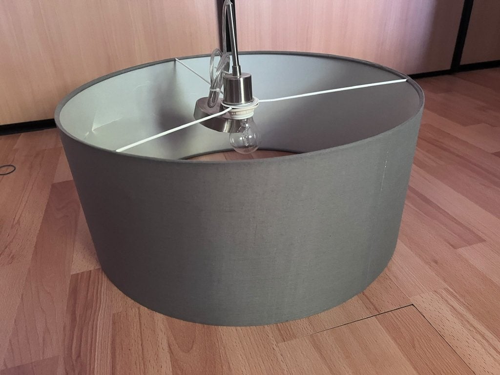 Plafondlamp grijs met ronde kap, diameter: 54 cm, Ophalen, Inclusief lichtbron, Textiel, Nieuw