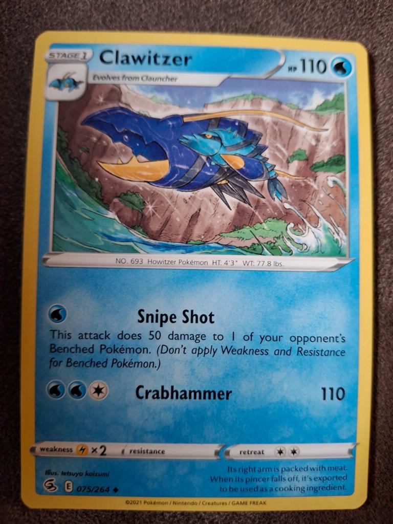Pokémon Kaart: Clawitzer 075/264 (Fusion Strike), Ophalen of Verzenden, Zo goed als nieuw, Losse kaart