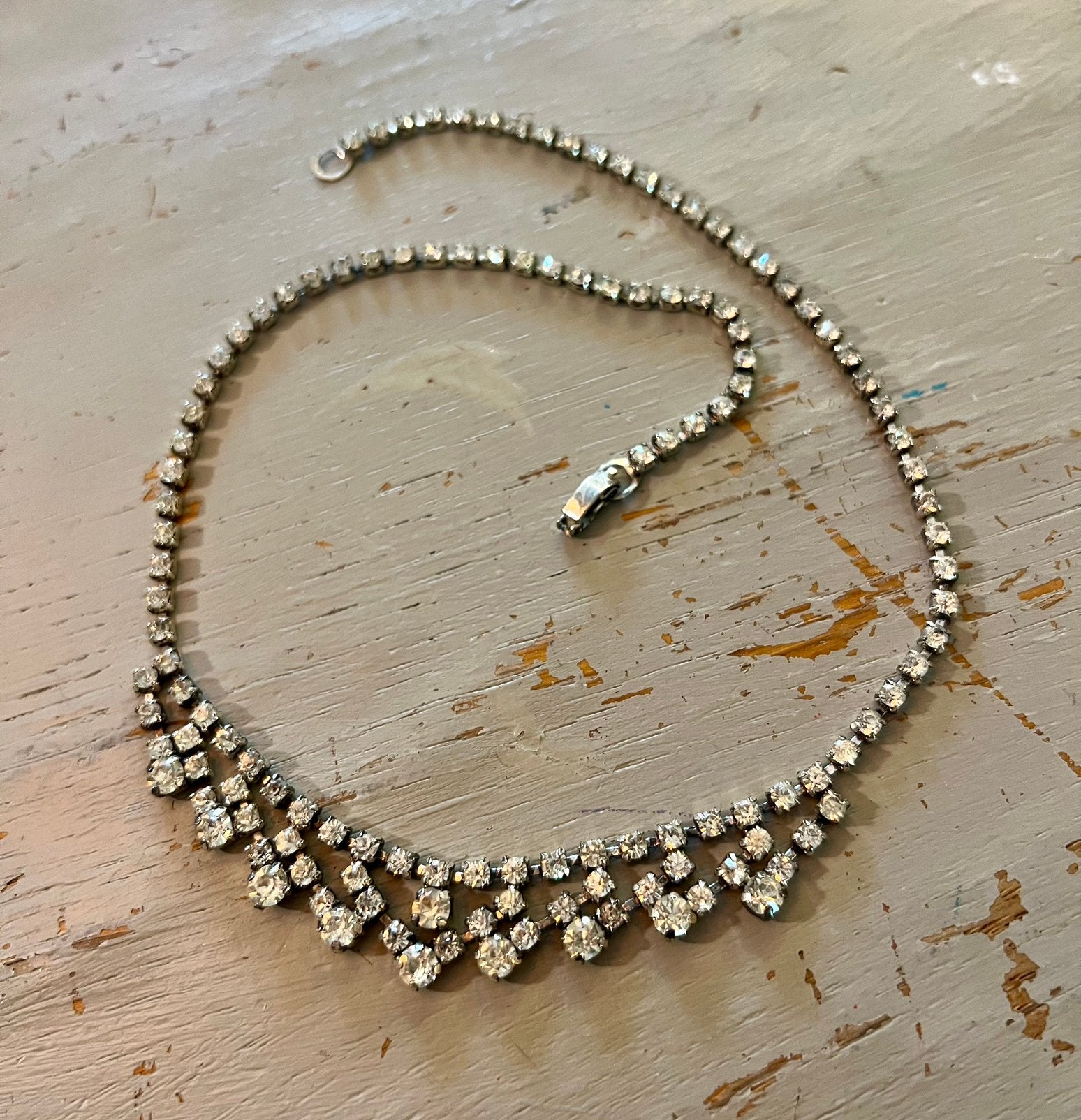 Vintage strass stenen costume rhinestones ketting collier, Sieraden, Tassen en Uiterlijk, Antieke sieraden, Ophalen of Verzenden