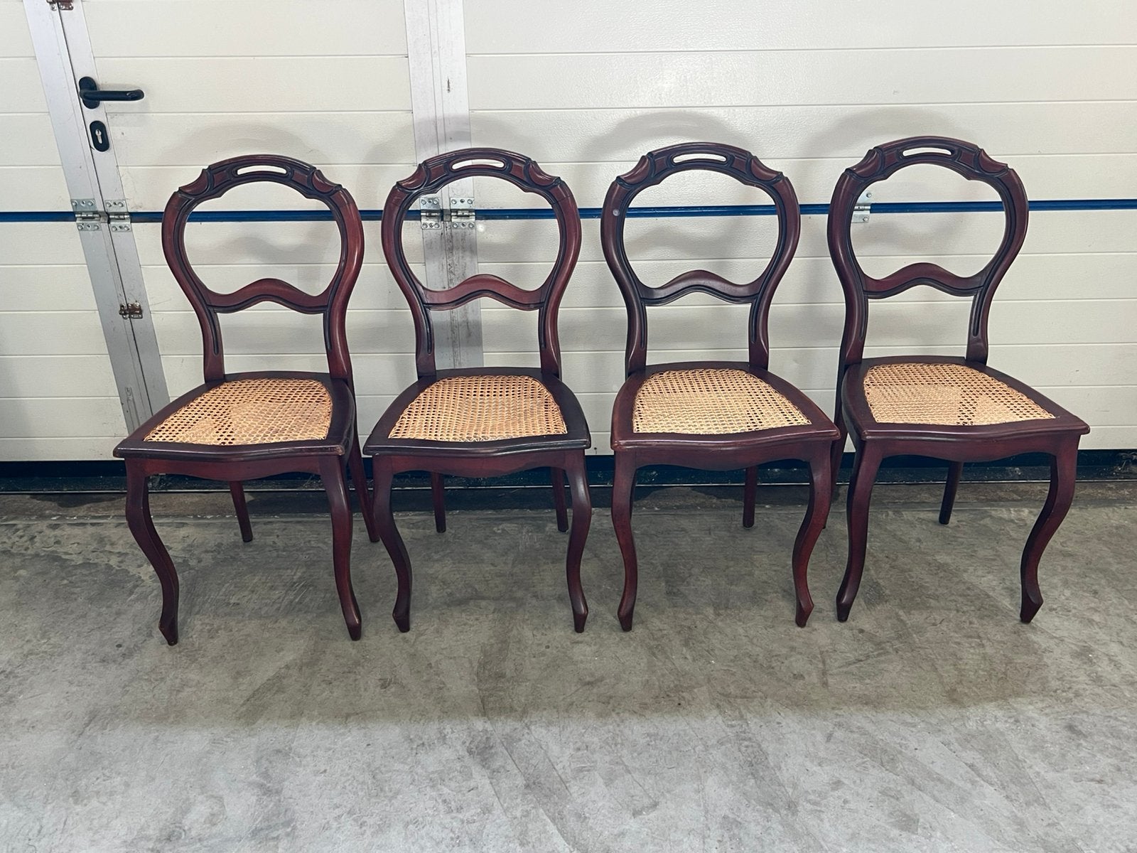 4 Antieke Mahoniehouten BIEDERMEIER Stoelen, Webbing zitting, Ophalen, Gebruikt, Biedermeier Queen Anne, 4 tot 6 stoelen