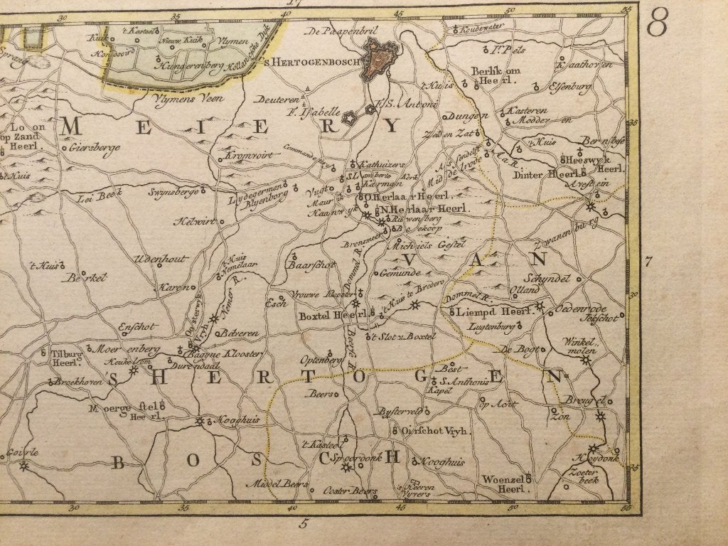 Noord Brabant, Helmond, Meijerij Den Bosch e.o., Cartografie, 19 cm, Handgekleurd, 13 cm