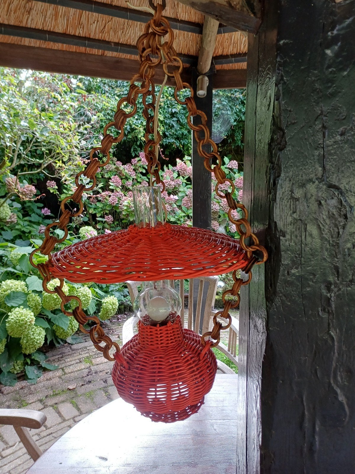 Retro gevlochten rieten hanglamp, Gebruikt, Natuurlijk materiaal, Onbekend, Retro, Vintage, Bohemian