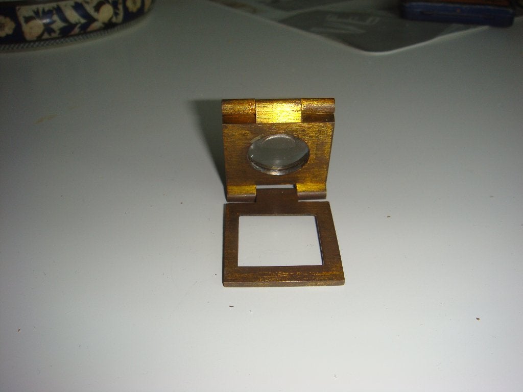 Antieke opvouwbare vergrootglas met houten frame, Ophalen of Verzenden