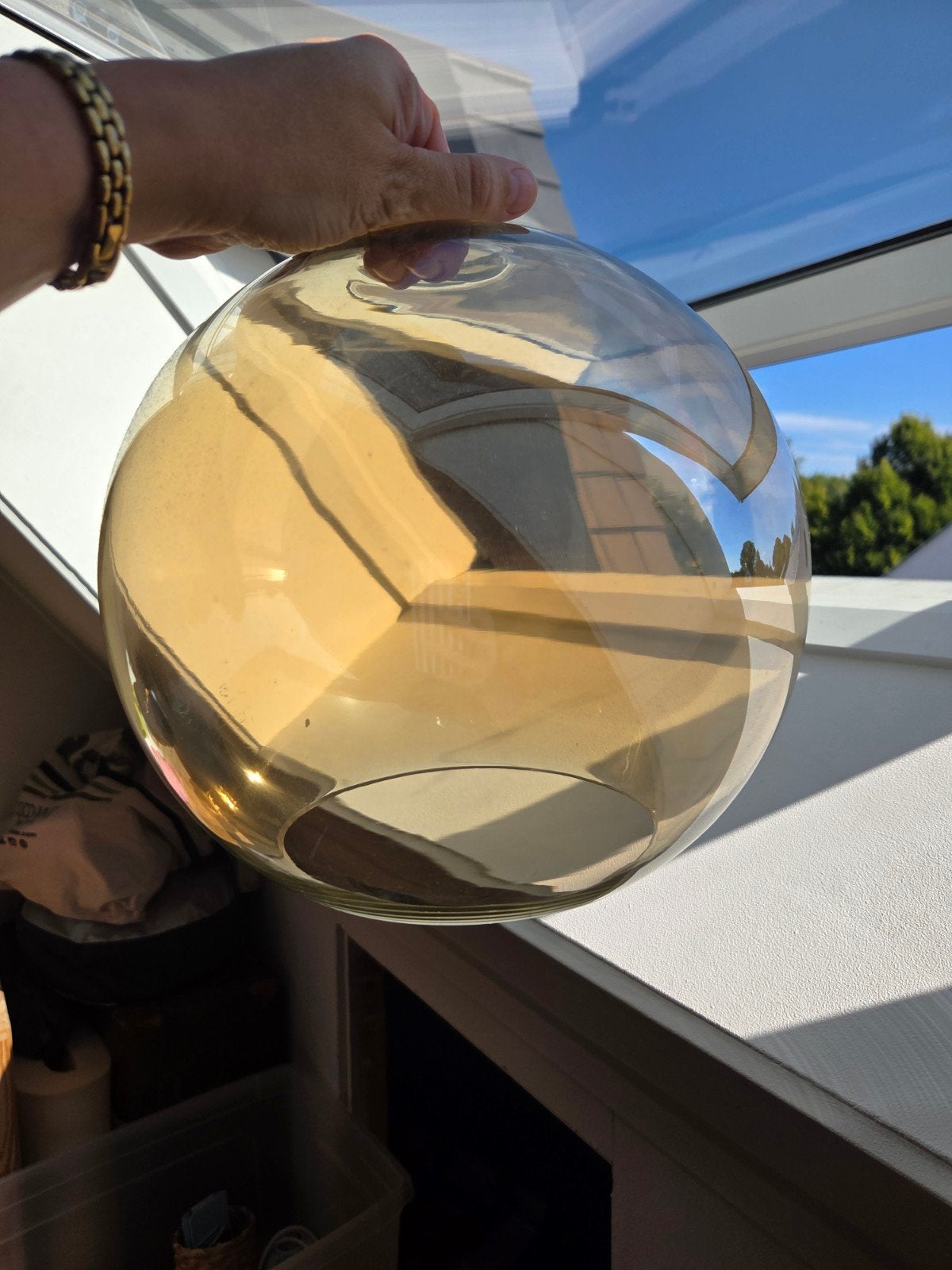 Grote amberkleurige glazen bol - decoratief, Ophalen