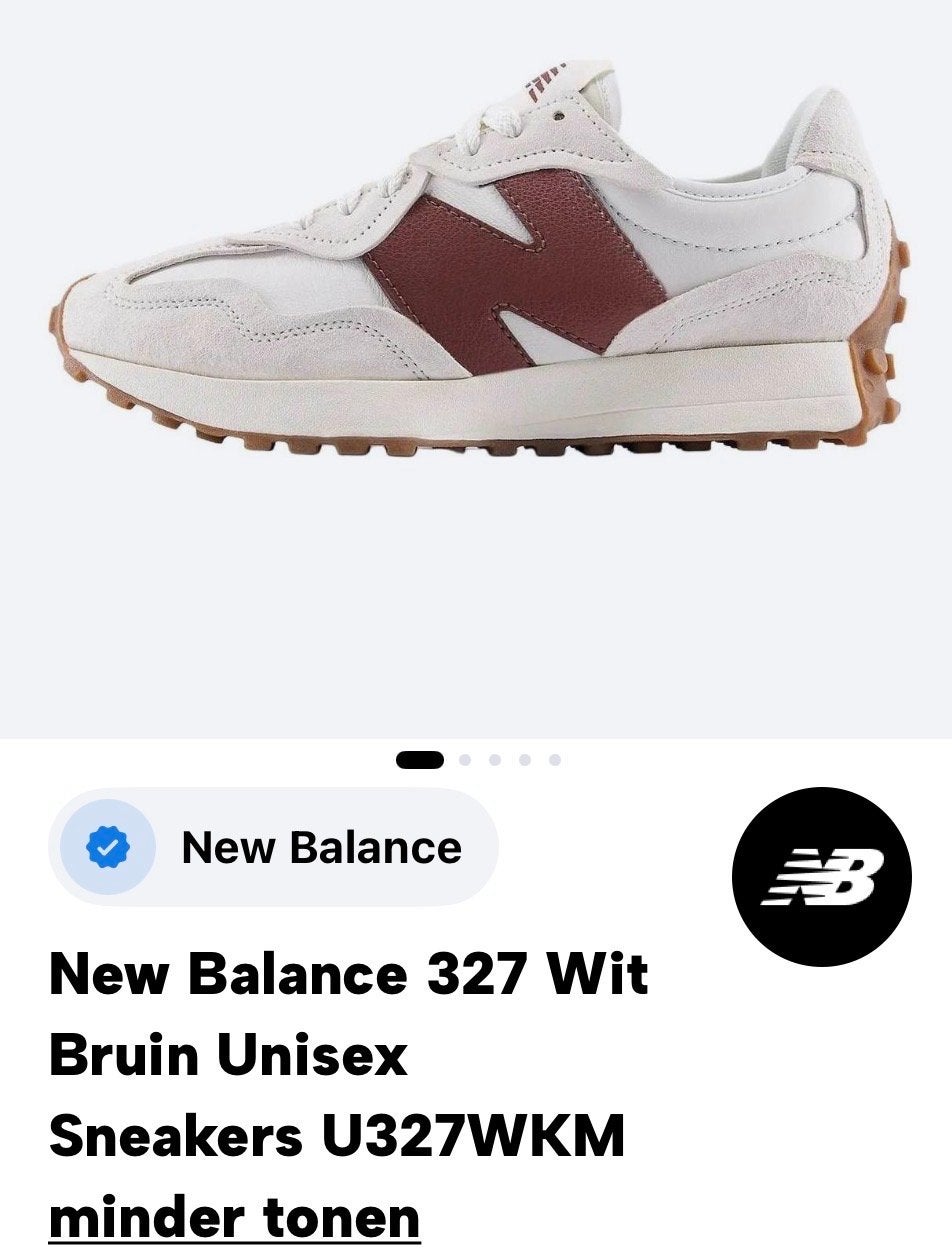 New Balance 327 Wit/Bruin Sneakers - Maat 39,5 (U327WKM), Ophalen of Verzenden, Nieuw, Wit, Sneakers of Gympen