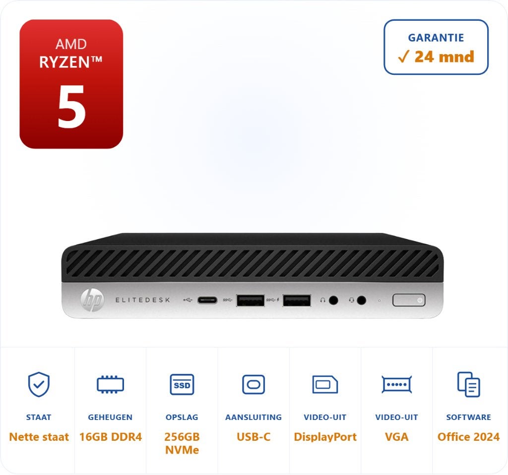 HP Elitedesk 705 G5 AMD Ryzen 5 3400GE 16GB 256GB NVME, 256 GB, HP Elitedesk, HP, Virtual Reality
