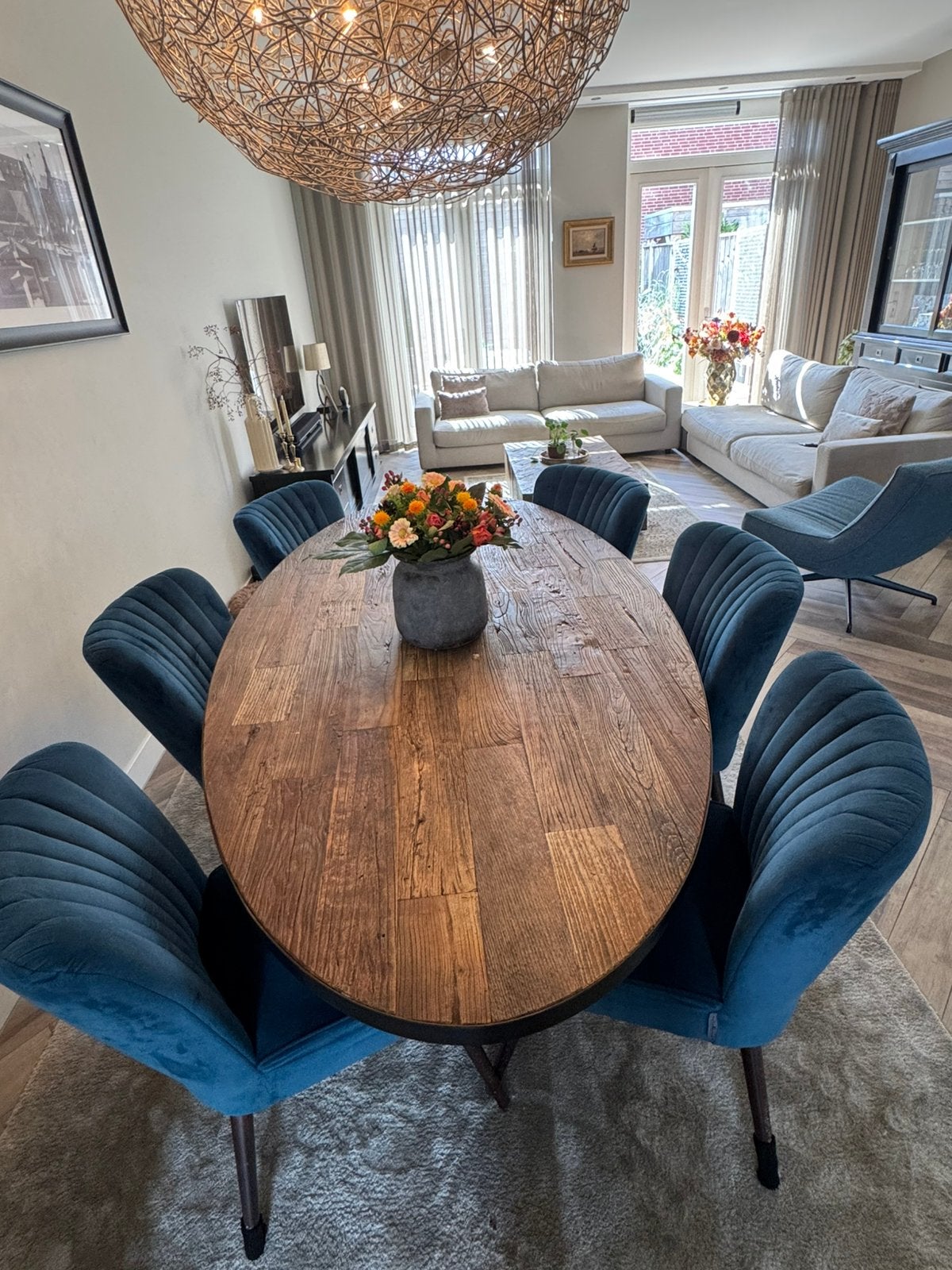 Eettafel Richmond interiors hout vissengraat, Ophalen, Zo goed als nieuw, 4 tot 6 stoelen