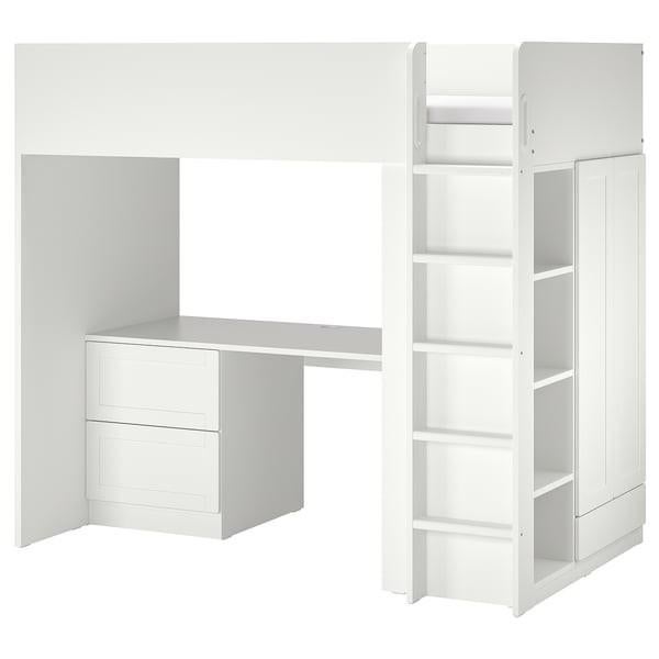 IKEA Hoogslaper met Bureau en Opbergruimte - Wit, Huis en Inrichting, Slaapkamer | Stapelbedden en Hoogslapers, Gebruikt, Hoogslaper