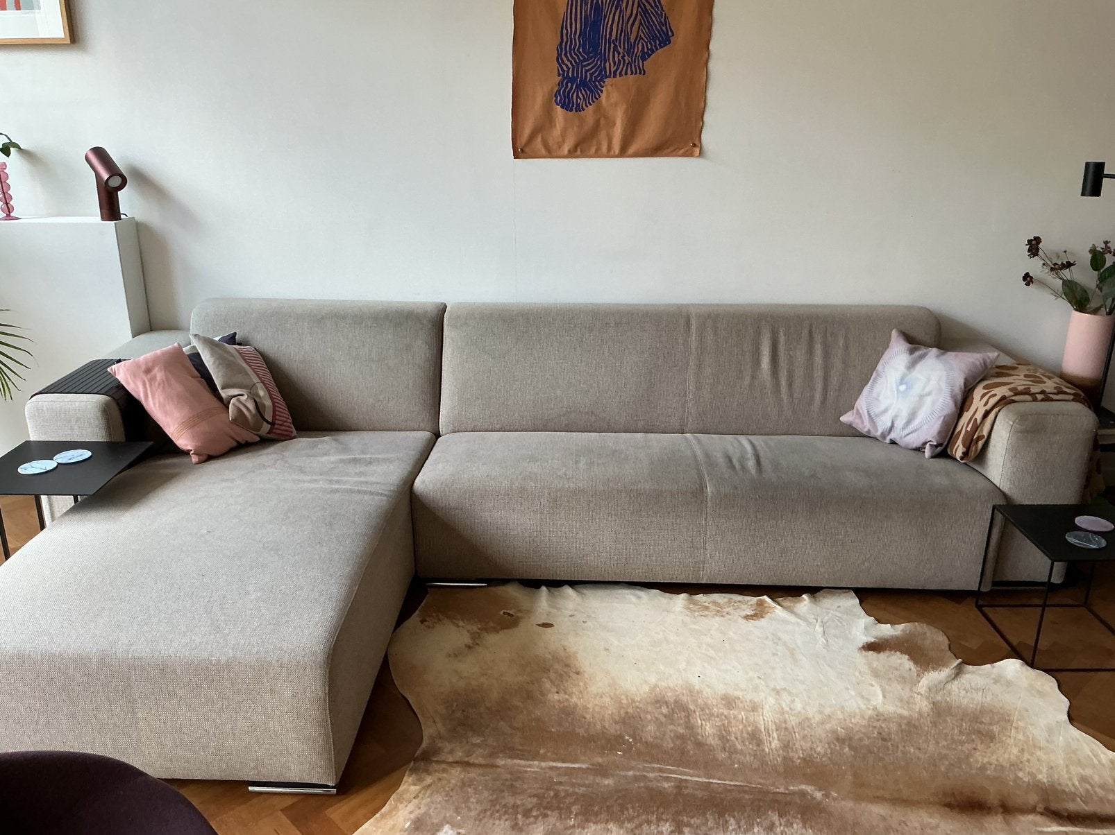 Comfortabele ecru/ beige Loungebank, Ophalen, Gebruikt, Stof