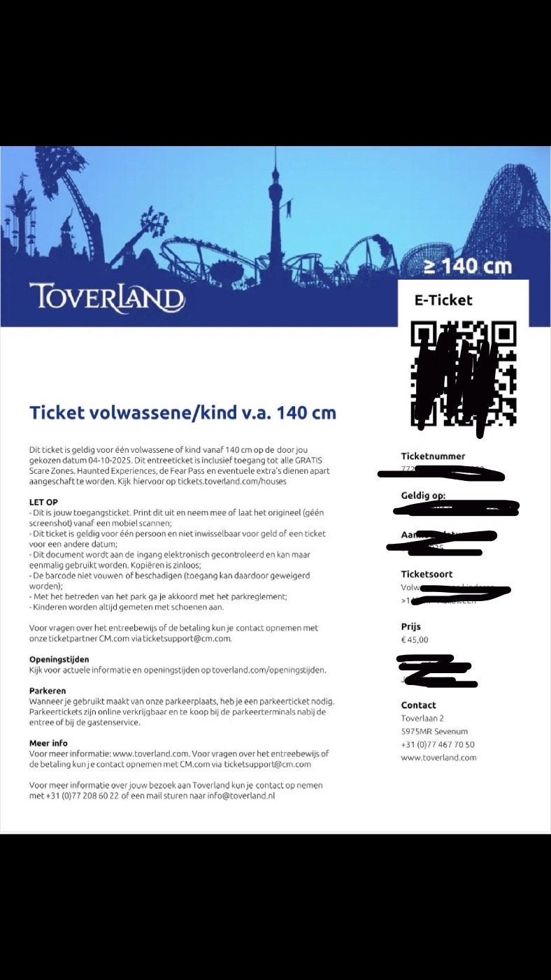 Toverland fright night tickets, Tickets en Kaartjes