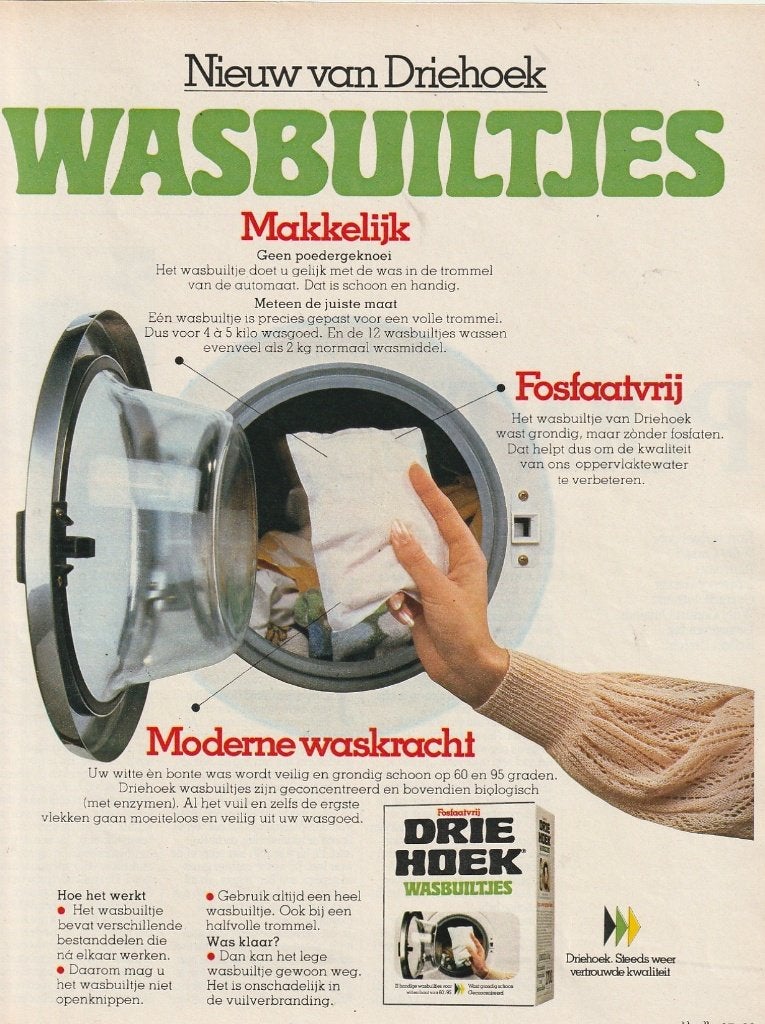 retro reclame 1982 Driehoek wasmiddel de moderne waskracht, Verzenden, Overige typen
