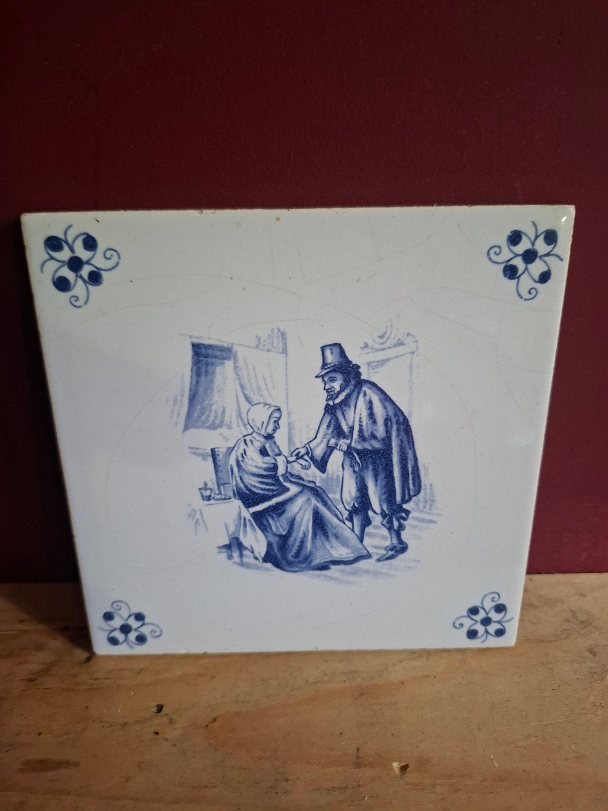 Antiek Delfts Blauw Tegeltje met Scène, Antiek en Kunst, Ophalen of Verzenden