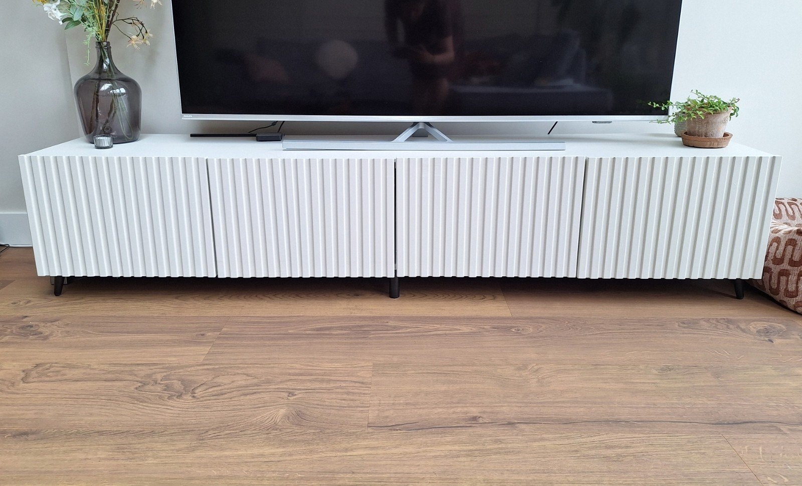 Tv meubel beige latjes 200 cm, Ophalen, Gebruikt, Modern, Scandinavisch, 150 tot 200 cm