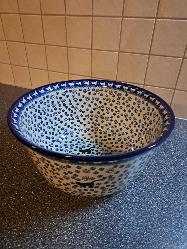 Bunzlau  grote schaal poezen motief, Verzenden, Zo goed als nieuw, Rond, Porselein of Keramiek