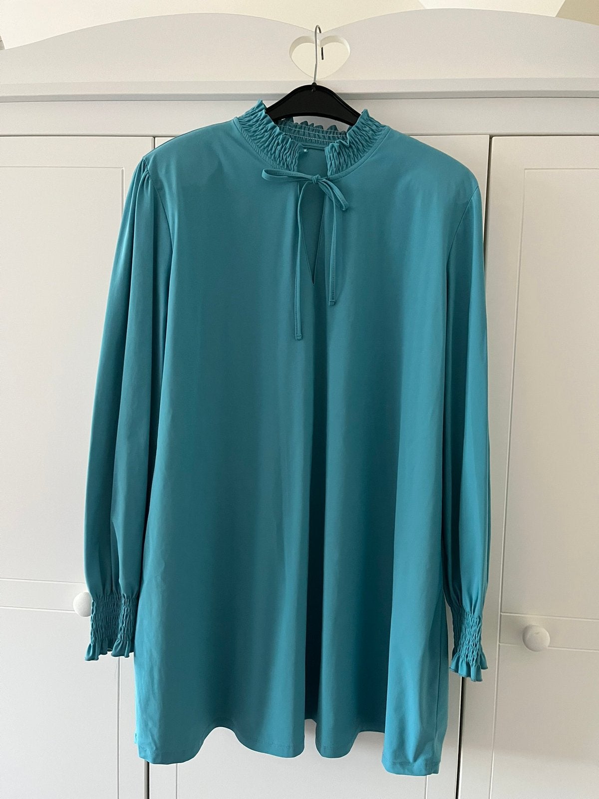 Dames tuniek / shirt A-lijn smok turquoise Plusbasics mt 48, Ophalen of Verzenden, Zo goed als nieuw, Maat 46/48 (XL) of groter