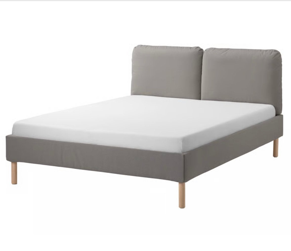 Tweepersoons bed Sagesund IKEA 160x200, Ophalen, Beige, Tweepersoons, Sagesund IKEA met lattenbodem en matras