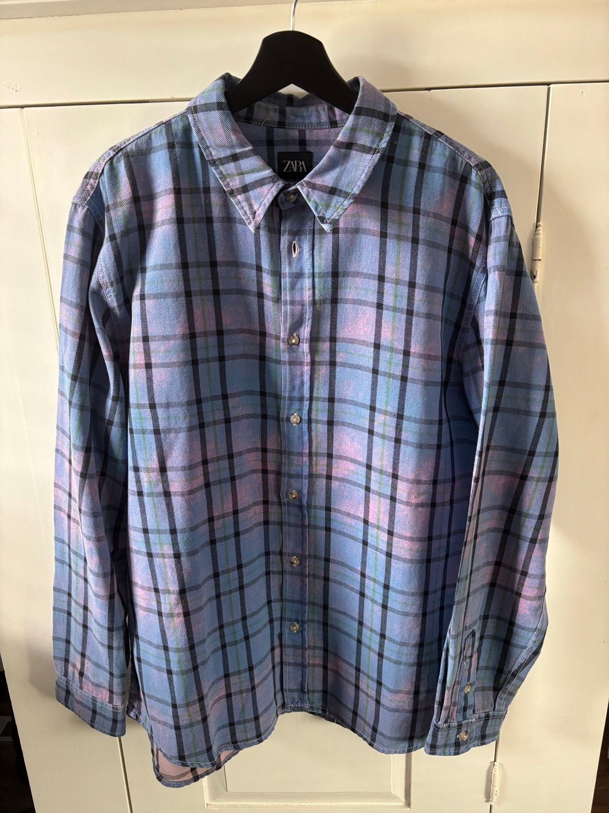 Zara Geruit Overhemd - Blauw, Roze, Zwart (Maat L), Kleding | Heren, Ophalen of Verzenden, Zo goed als nieuw, Blauw, Halswijdte 41/42 (L)