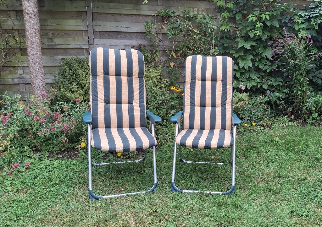 TWEE lichtgewicht comfortabele campingstoelen met kussens, Caravans en Kamperen, Ophalen of Verzenden, Zo goed als nieuw, Campingstoel