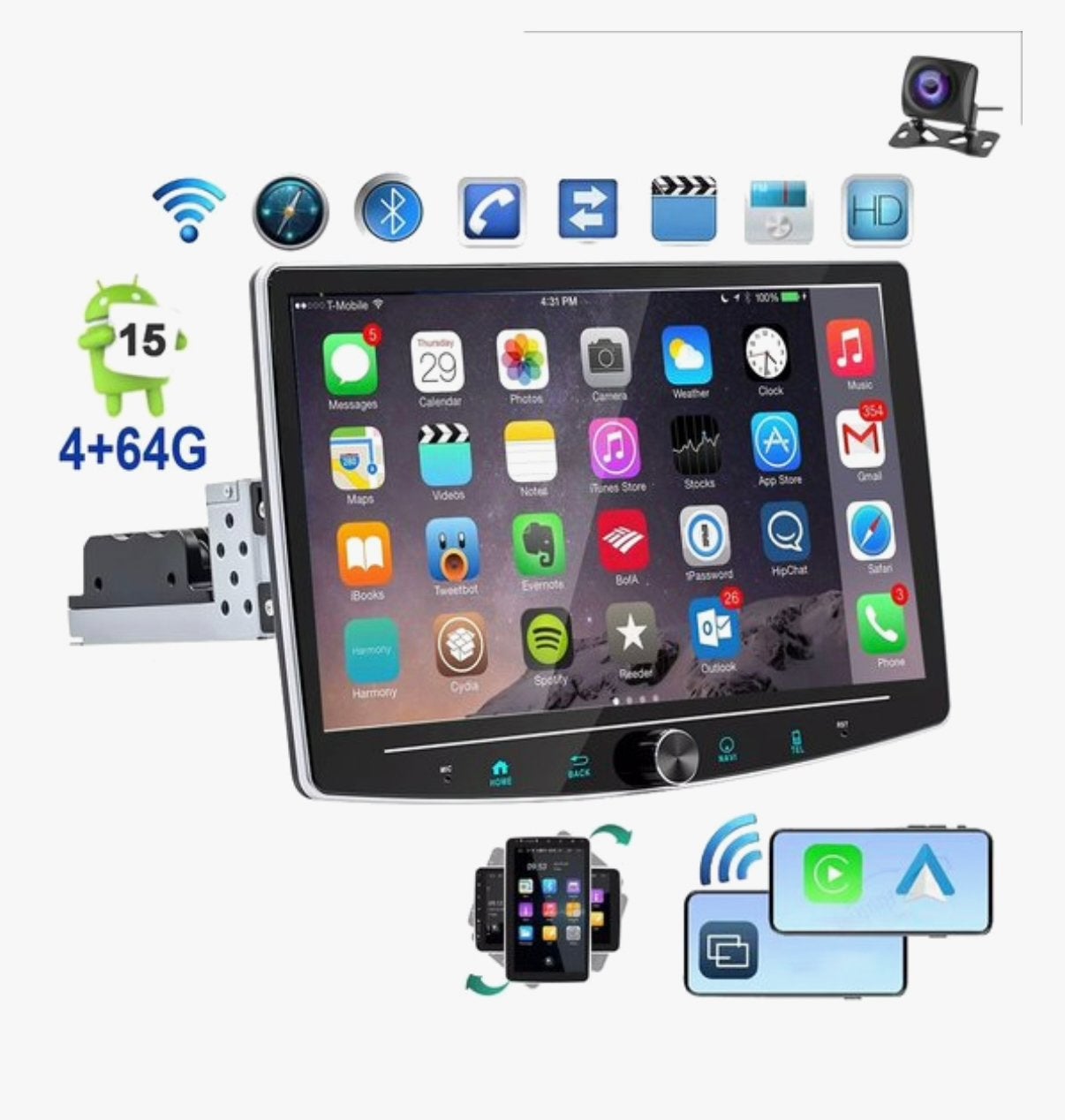 Android 15 Autoradio met 4+64GB en Achteruitrijcamera, Auto diversen, Ophalen of Verzenden, Nieuw