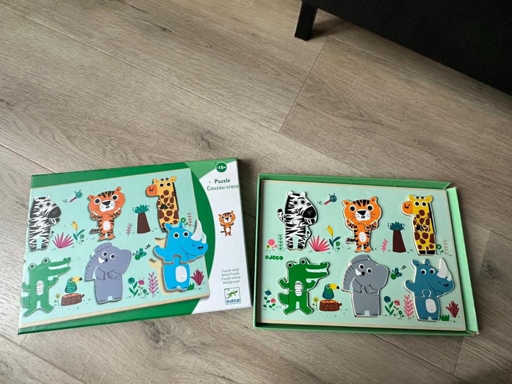 Djeco 18 maanden houten puzzel, Ophalen, Minder dan 10 stukjes, Zo goed als nieuw, 6 maanden tot 2 jaar