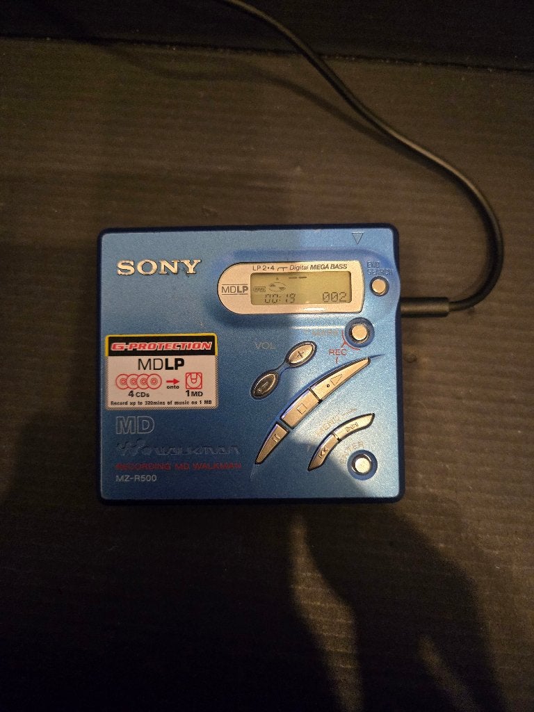 Sony MZ-R500 minidisc speler metallic blauw, Ophalen of Verzenden, Minidisc-speler